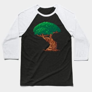 Tree Illustration with Bright Green Foliage and Gnarled Brown Trunk Baseball T-Shirt